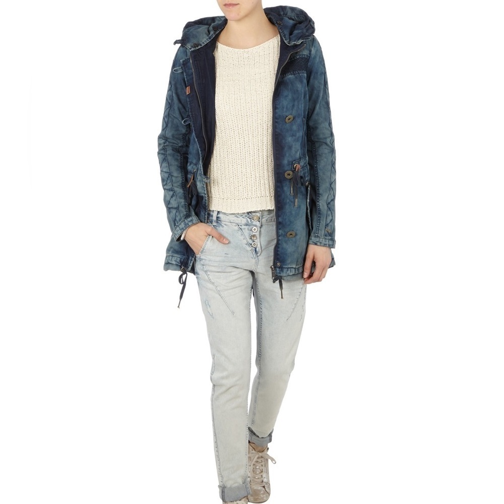 [S] Khujo Bleached parka with Hoodie in Tie Dye denim blue
